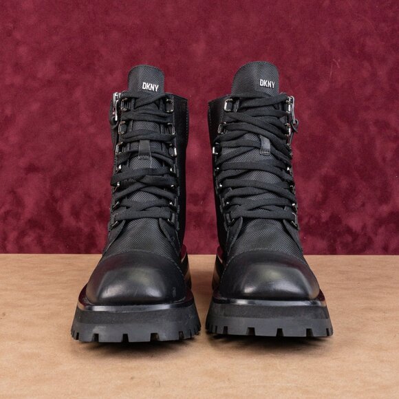 DKNY Women River Black Leather Platform Lug Festival Fashion Combat Boots sz 9 - Picture 4 of 8